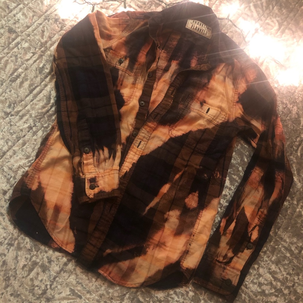 Bleach Dyed Navy, Brown and Orange Flannel🖤